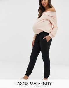 Базовые джоггеры с посадкой под животом и поясом на шнурке ASOS DESIGN Maternity-Черный