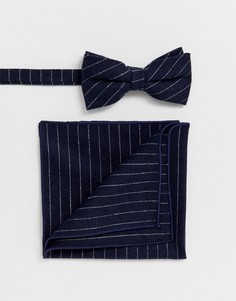 Темно-синий галстук-бабочка в полоску и платок для пиджака Religion