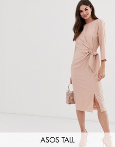 Платье миди с запахом ASOS DESIGN Tall-Розовый