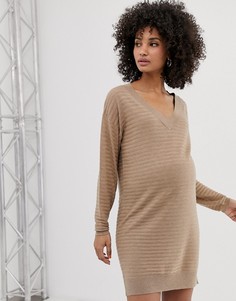 Платье-джемпер мини с глубоким V-образным вырезом ASOS DESIGN Maternity-Светло-бежевый