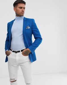 Синий льняной приталенный блейзер ASOS DESIGN