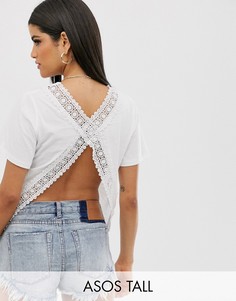 Футболка с открытой спиной и кружевной отделкой ASOS DESIGN Tall-Зеленый