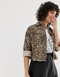 Куртка с леопардовым принтом River Island-Коричневый