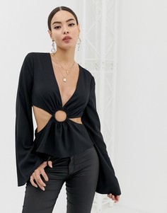 Лонгслив с вырезами и декоративным кольцом ASOS DESIGN-Черный
