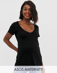 Черная футболка с короткими рукавами и V-образным вырезом ASOS DESIGN Maternity-Черный