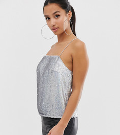 Топ на бретельках с пайетками ASOS DESIGN Petite-Серебряный