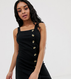Черный сарафан с пуговицами сбоку New Look Petite