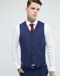 Темно-синий приталенный жилет с добавлением шерсти ASOS Wedding