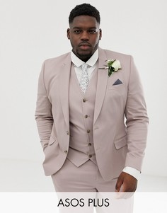 Бежевый приталенный пиджак из эластичного хлопка ASOS DESIGN Plus wedding