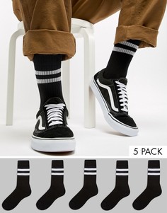 Набор из 5 пар черных носков в спортивном стиле с белыми полосами ASOS DESIGN, скидка-Черный