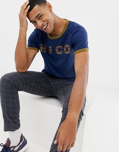 Синяя футболка с логотипом и контрастной отделкой Nudie Jeans Co Kurt-Синий