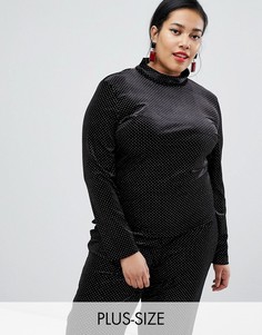Бархатный кроп-топ в горошек с длинными рукавами Glamorous Curve-Черный