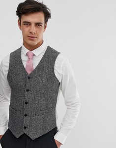 Серый приталенный жилет из 100% шерстяного твида Харрис ASOS DESIGN wedding