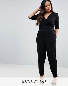 Комбинезон с запахом и рукавами 3/4 ASOS DESIGN Curve-Черный