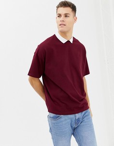 Свободная бордовая футболка-поло из плотной ткани пике ASOS DESIGN-Красный