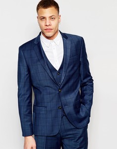 Темно-синий пиджак узкого кроя в клетку River Island