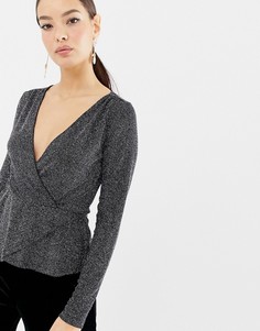 Блестящий асимметричный топ с запахом ASOS DESIGN-Черный