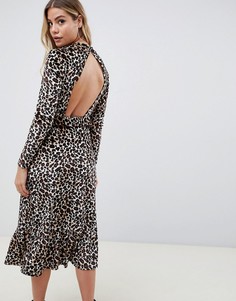 Бархатное чайное платье миди с леопардовым принтом ASOS DESIGN-Мульти