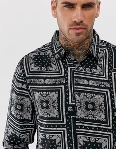 Черная рубашка классического кроя с принтом пейсли New Look-Черный