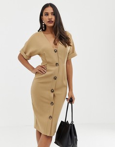 Свободное платье миди на пуговицах ASOS DESIGN-Бежевый