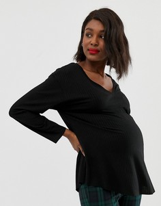 Черная oversize-туника с V-образным вырезом ASOS DESIGN Maternity-Черный