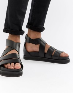 Черные кожаные гладиаторские сандалии с массивной подошвой ASOS DESIGN-Черный