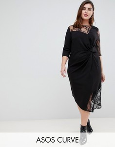 Платье миди с кружевом ASOS DESIGN Curve-Черный