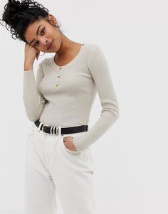 Джемпер с овальным вырезом и пуговицами ASOS DESIGN-Светло-бежевый
