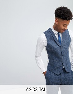 Синий узкий жилет в клетку из 100% шерстяного твида Харрис ASOS TALL