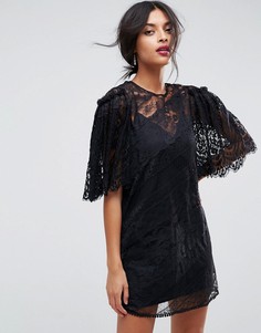 Кружевное платье мини с рукавами клеш ASOS-Черный