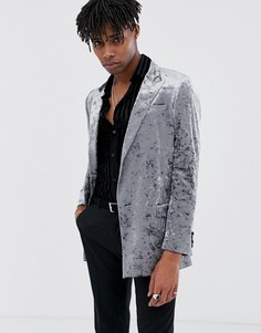 Серый бархатный блейзер приталенного кроя ASOS DESIGN