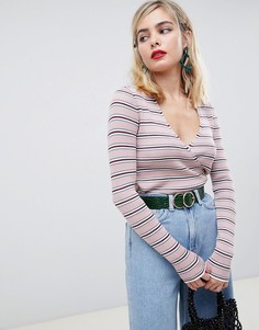 Полосатый топ в стиле 70-х с запахом ASOS DESIGN-Мульти