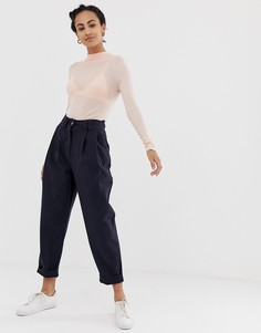 Широкие брюки со складками ASOS DESIGN-Темно-синий