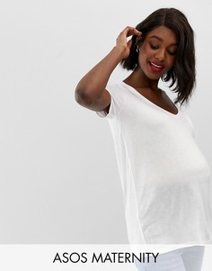Белая футболка с короткими рукавами и V-образным вырезом ASOS DESIGN Maternity-Белый