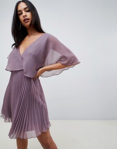 Платье миди с рукавами клеш и плиссированной юбкой ASOS DESIGN-Фиолетовый