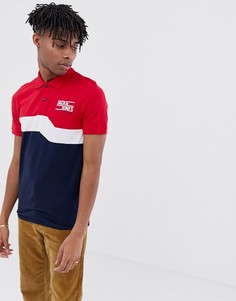 Узкая футболка-поло в стиле колор блок Jack & Jones Core-Темно-синий