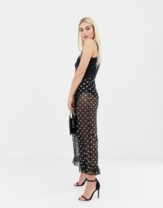 Брюки из сетки в горошек с оборками ASOS DESIGN-Мульти