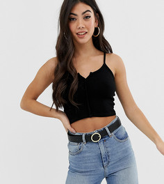 Черный топ на бретелях с разрезом ASOS DESIGN Petite