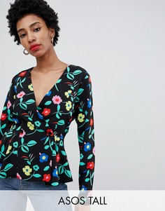 Лонгслив с пуговицей и цветочным принтом ASOS DESIGN Tall-Мульти