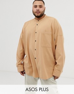 Светло-коричневая фактурная oversize-рубашка с воротником на пуговице ASOS DESIGN Plus-Светло-коричневый
