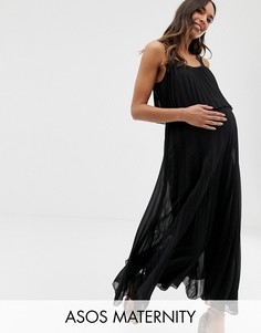 Плиссированный комбинезон с укороченным топом ASOS DESIGN Maternity-Черный