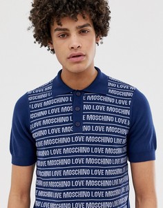 Трикотажная футболка-поло со сплошным принтом Love Moschino-Темно-синий