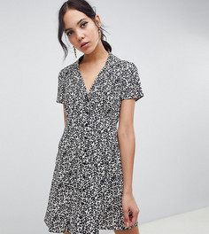 Короткое приталенное платье на пуговицах с леопардовым принтом ASOS DESIGN Tall-Мульти
