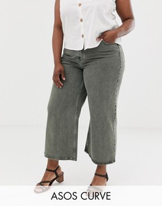 Выбеленные джинсы цвета хаки с широкими штанинами ASOS DESIGN Curve premium-Зеленый
