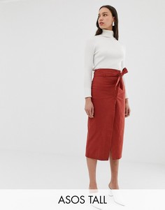 Льняная юбка с запахом ASOS DESIGN Tall-Красный
