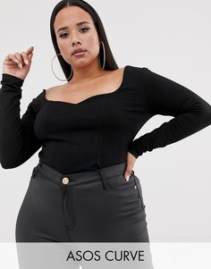 Топ с вырезом сердечком ASOS DESIGN Curve-Черный