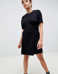 Платье-футболка мини с корсетом ASOS-Черный