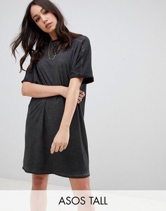 Выбеленное платье-футболка с отворотами на рукавах ASOS DESIGN Tall-Черный