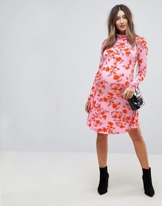 Платье мини с воротником поло и цветочным принтом ASOS Maternity-Мульти