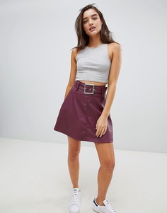 Мини-юбка из искусственной кожи с поясом ASOS DESIGN-Красный